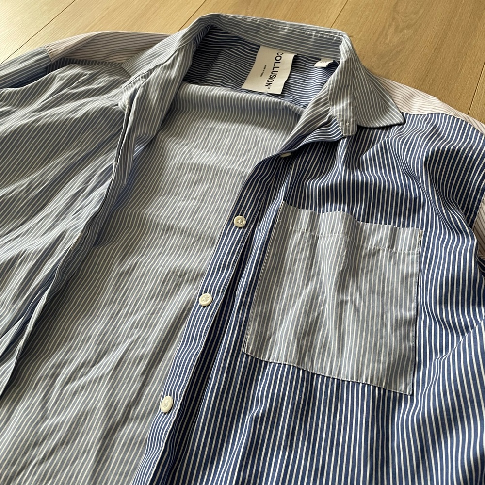 Collusion Spliced Stripe Oversized Button Shirt